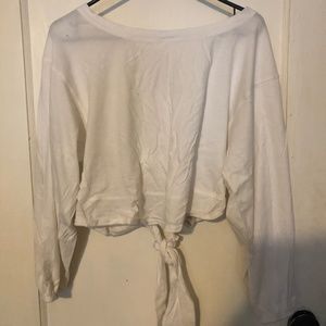 Free People White Cropped balloon sleeve tie back